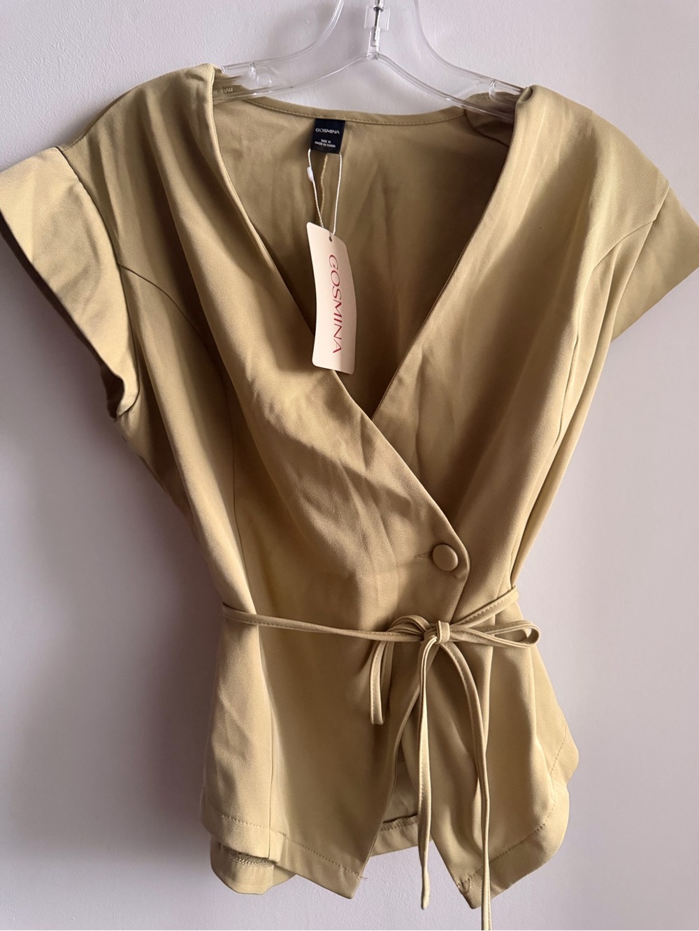 Women’s Wrap-Front Short Sleeve Top in Olive